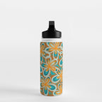 Alice Flowers Retro Floral Pattern Orange Turquoise Teal Rust Water Bottle Gallery Image 3