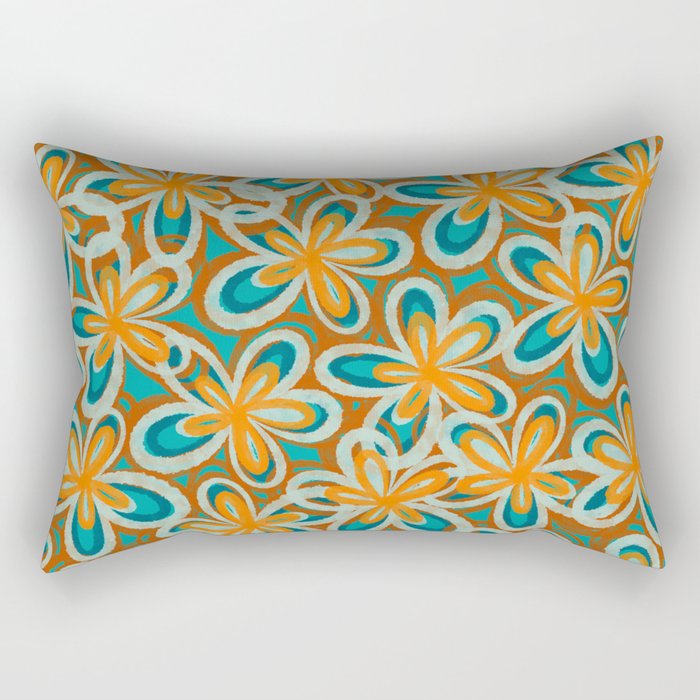 Alice Flowers Retro Floral Pattern Orange Turquoise Teal Rust Rectangular Pillow Gallery Image 1