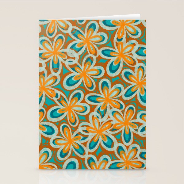 Alice Flowers Retro Floral Pattern Orange Turquoise Teal Rust Stationery Card Gallery Image 2