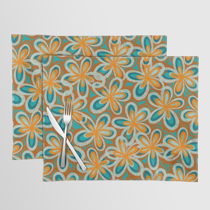 Alice Flowers Retro Floral Pattern Orange Turquoise Teal Rust Placemat Gallery Image 1