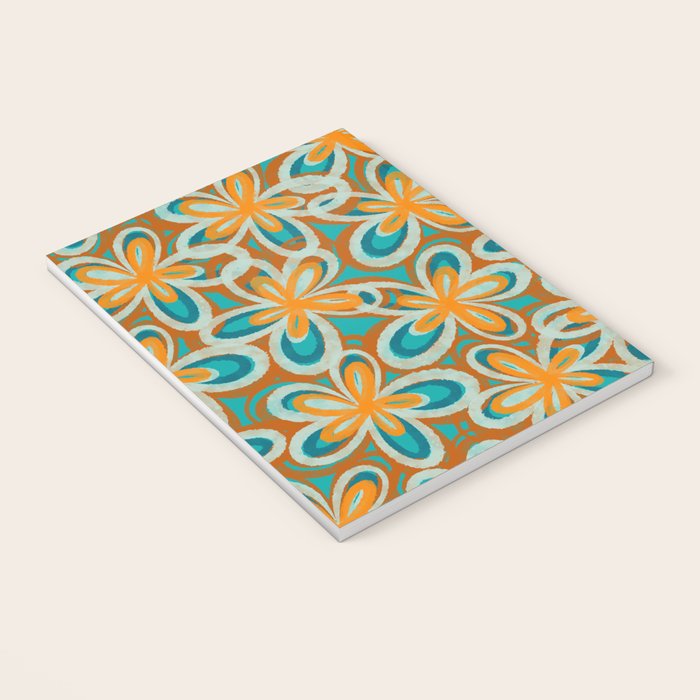 Alice Flowers Retro Floral Pattern Orange Turquoise Teal Rust Notebook Gallery Image 3