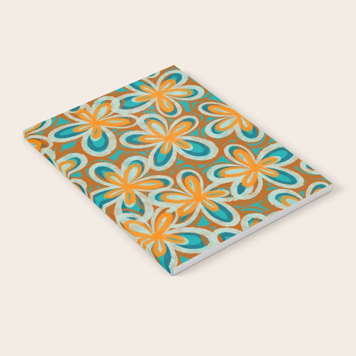 Alice Flowers Retro Floral Pattern Orange Turquoise Teal Rust Notebook Gallery Image 1
