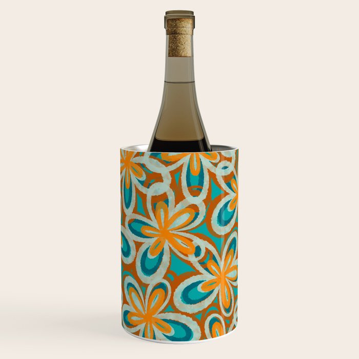 Alice Flowers Retro Floral Pattern Orange Turquoise Teal Rust Wine Chiller Gallery Image 2