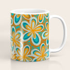 Alice Flowers Retro Floral Pattern Orange Turquoise Teal Rust Coffee Mug Gallery Image 1