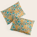 Alice Flowers Retro Floral Pattern Orange Turquoise Teal Rust Pillow Sham Gallery Image 3