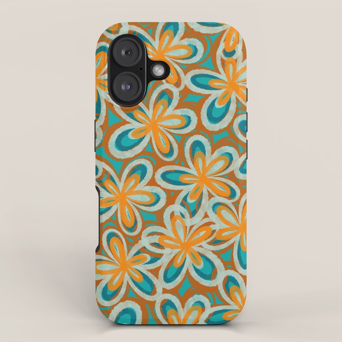 Alice Flowers Retro Floral Pattern Orange Turquoise Teal Rust iPhone Case Gallery Image 1