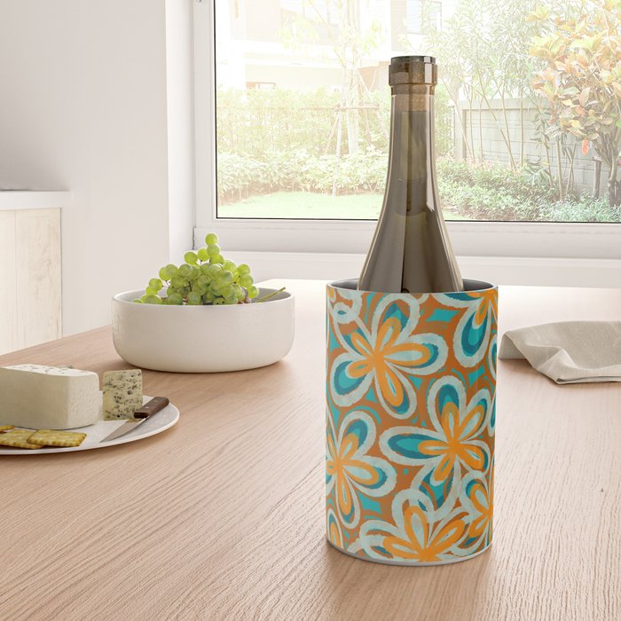 Alice Flowers Retro Floral Pattern Orange Turquoise Teal Rust Wine Chiller Gallery Image 4