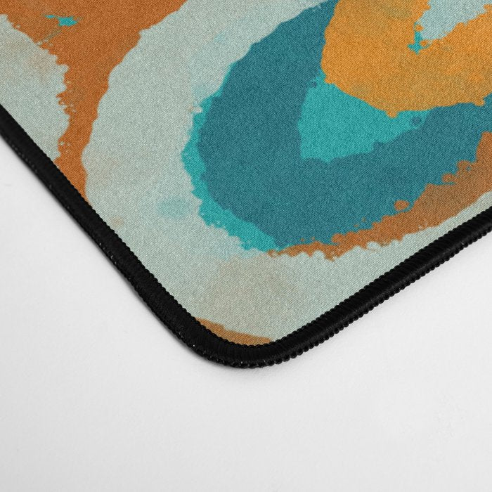 Alice Flowers Retro Floral Pattern Orange Turquoise Teal Rust Desk Mat Gallery Image 4