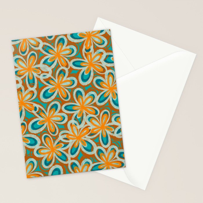 Alice Flowers Retro Floral Pattern Orange Turquoise Teal Rust Stationery Card Gallery Image 2