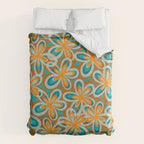 Alice Flowers Retro Floral Pattern Orange Turquoise Teal Rust Duvet Cover Gallery Image 6