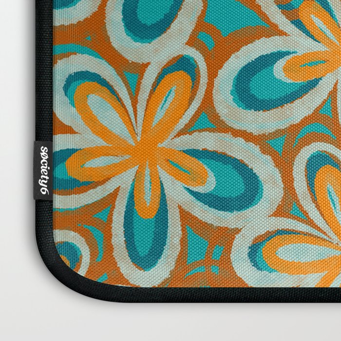 Alice Flowers Retro Floral Pattern Orange Turquoise Teal Rust Laptop Sleeve Gallery Image 3