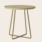 Alice Flowers Retro Floral Pattern Orange Turquoise Teal Rust Side Table Gallery Image 1