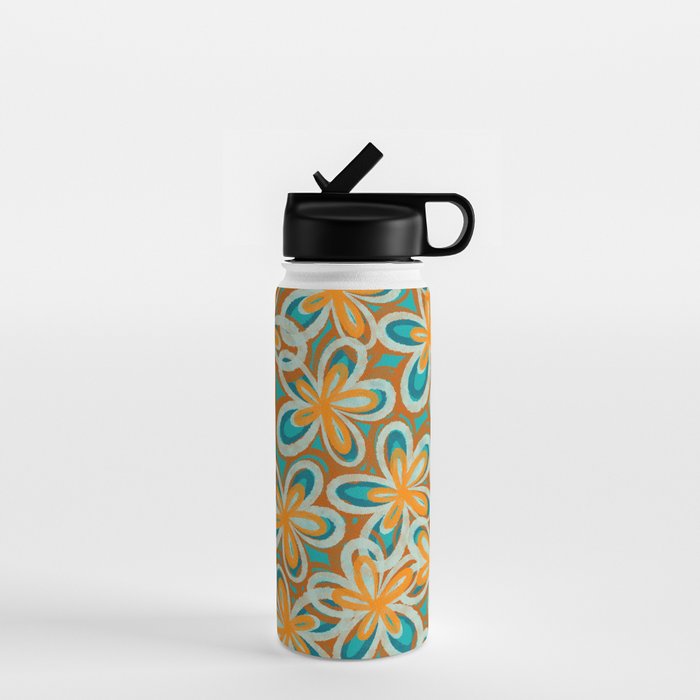 Alice Flowers Retro Floral Pattern Orange Turquoise Teal Rust Water Bottle Gallery Image 1