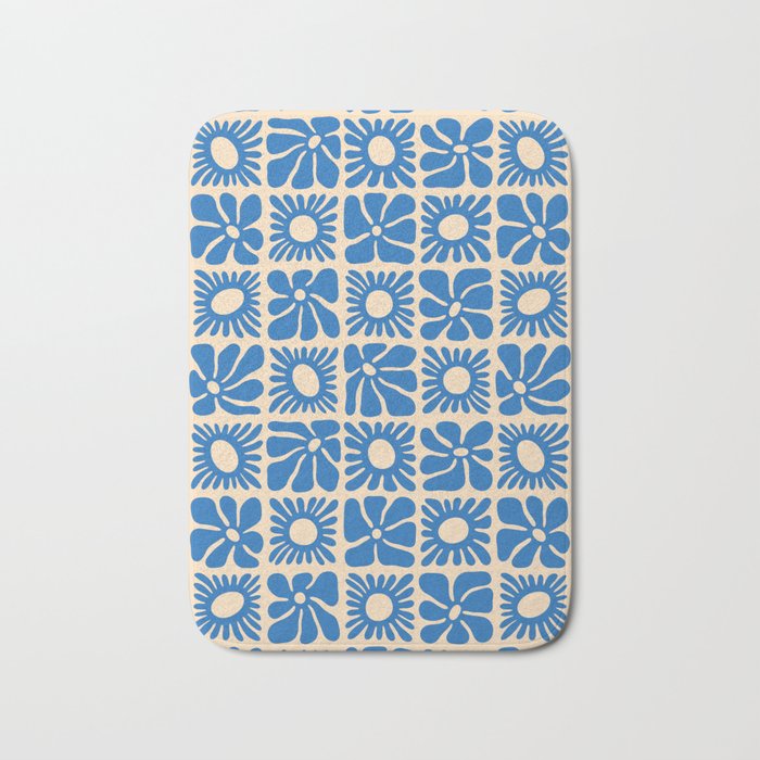 Abstract blue retro flower art pattern Bath Mat Gallery Image 1