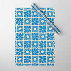 Abstract blue retro flower art pattern Wrapping Paper Gallery Image 1