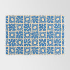 Abstract blue retro flower art pattern Rug Gallery Image 2