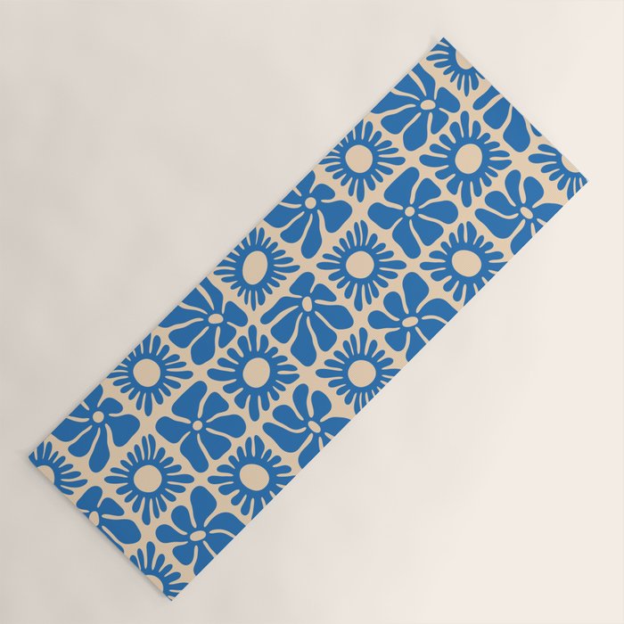 Abstract blue retro flower art pattern Yoga Mat Gallery Image 1