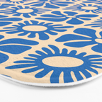 Abstract blue retro flower art pattern Bath Mat Gallery Image 3