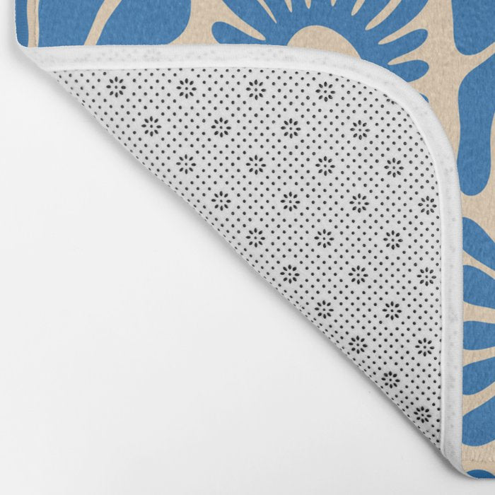 Abstract blue retro flower art pattern Bath Mat Gallery Image 2