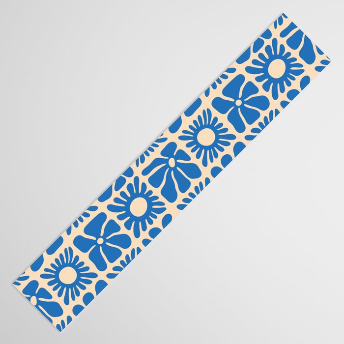Abstract blue retro flower art pattern Table Runner Gallery Image 3