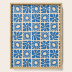 Abstract blue retro flower art pattern Serving Tray Gallery Image 1