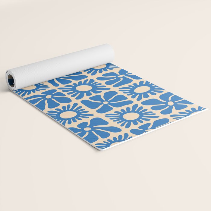Abstract blue retro flower art pattern Yoga Mat Gallery Image 2