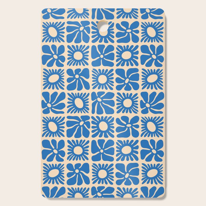 Abstract blue retro flower art pattern Cutting Board Gallery Image 1