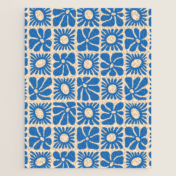 Abstract blue retro flower art pattern Jigsaw Puzzle Gallery Image 1
