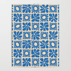 Abstract blue retro flower art pattern Poster Gallery Image 4