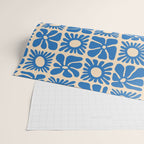 Abstract blue retro flower art pattern Wrapping Paper Gallery Image 2