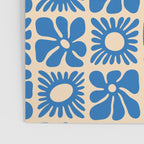 Abstract blue retro flower art pattern Poster Gallery Image 3