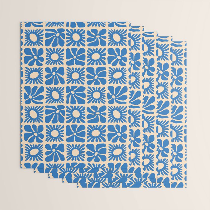 Abstract blue retro flower art pattern Wrapping Paper Gallery Image 3