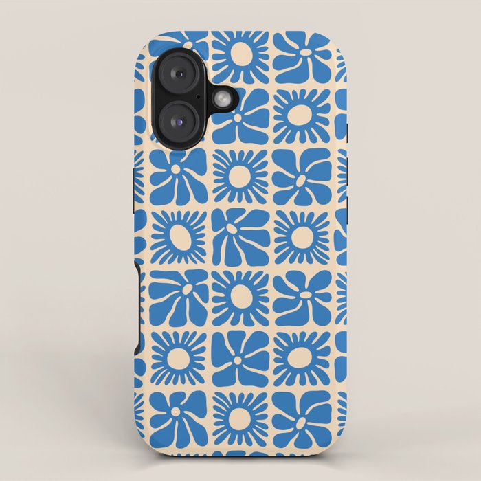 Abstract blue retro flower art pattern iPhone Case Gallery Image 1