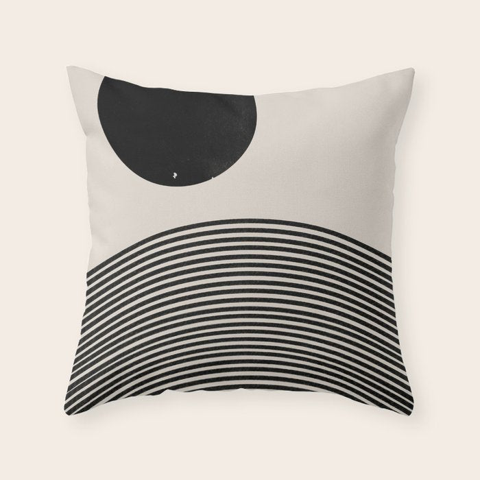 Woodblock Art, Mid Century illustration Throw Pillow Gallery Image 1