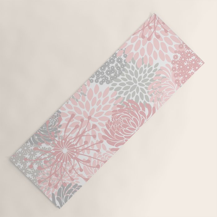Festive, Floral Prints, Bloom Mix, Pink and Gray Yoga Mat Gallery Image 1