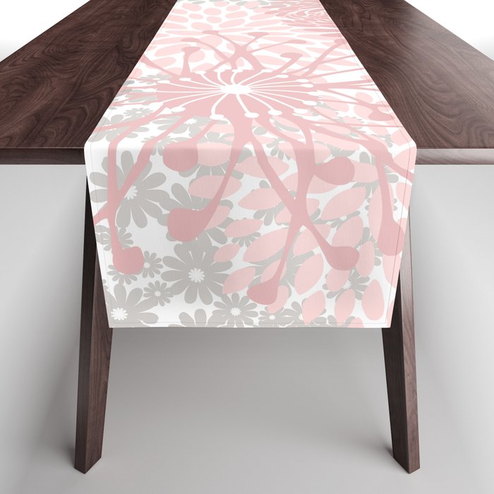 Festive, Floral Prints, Bloom Mix, Pink and Gray Table Runner Gallery Image 1