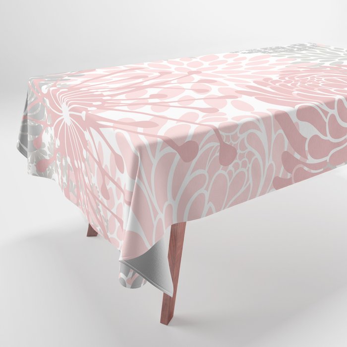 Festive, Floral Prints, Bloom Mix, Pink and Gray Tablecloth Gallery Image 1