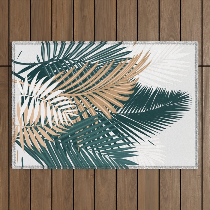 Gold and Green Palm Leaves Outdoor Rug Gallery Image 1