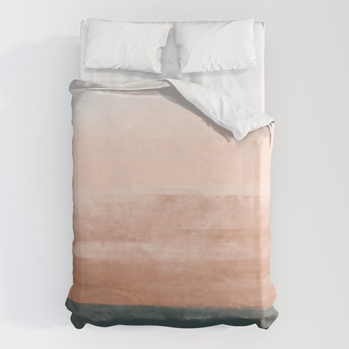 Desert Dream Waves_ Teal Green & perfectly pale Pink_ brush strokes abstract painting Duvet Cover Gallery Image 6