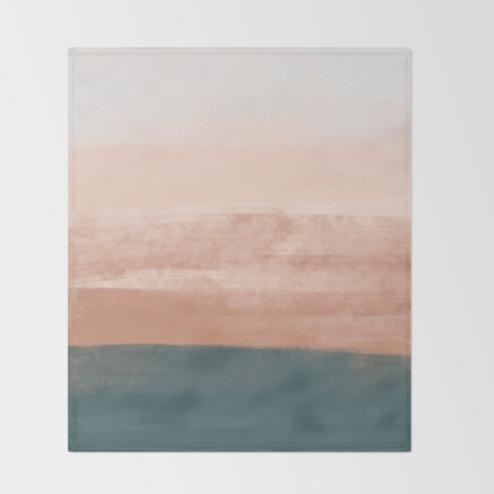 Desert Dream Waves_ Teal Green & perfectly pale Pink_ brush strokes abstract painting Throw Blanket Gallery Image 2