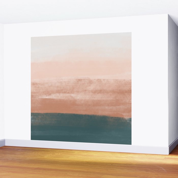 Desert Dream Waves_ Teal Green & perfectly pale Pink_ brush strokes abstract painting Wall Mural Gallery Image 2