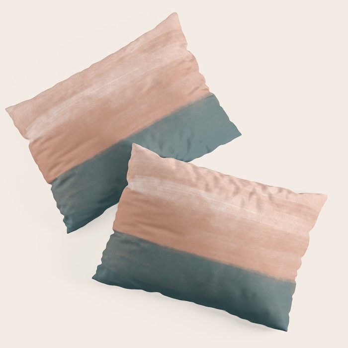Desert Dream Waves_ Teal Green & perfectly pale Pink_ brush strokes abstract painting Pillow Sham Gallery Image 1
