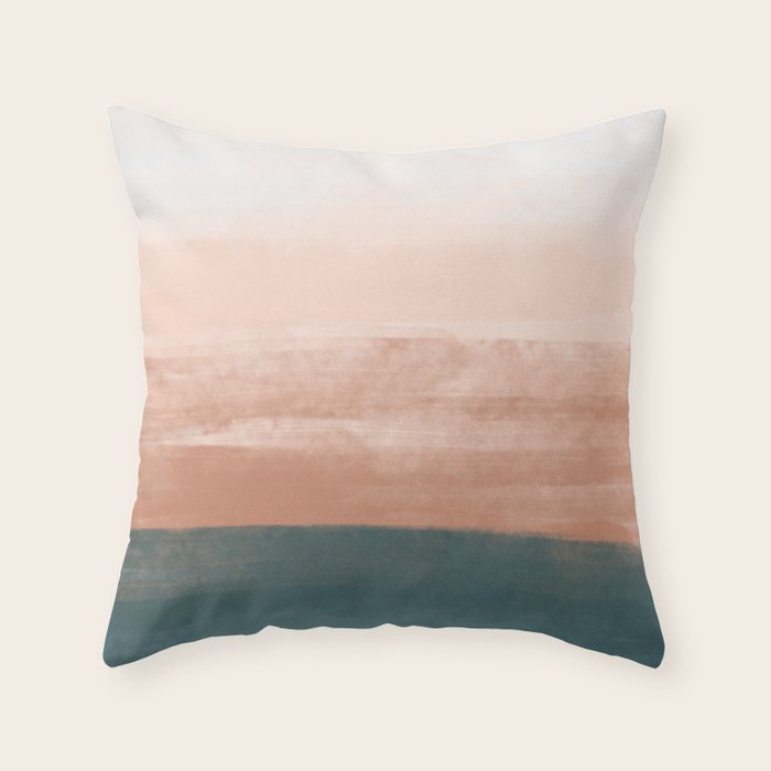Desert Dream Waves_ Teal Green & perfectly pale Pink_ brush strokes abstract painting Throw Pillow Gallery Image 6