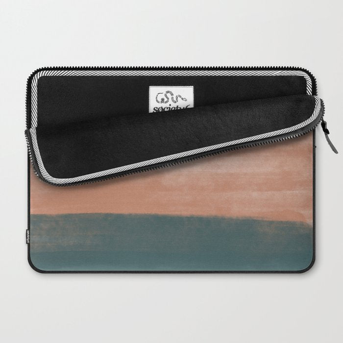 Desert Dream Waves_ Teal Green & perfectly pale Pink_ brush strokes abstract painting Laptop Sleeve Gallery Image 2