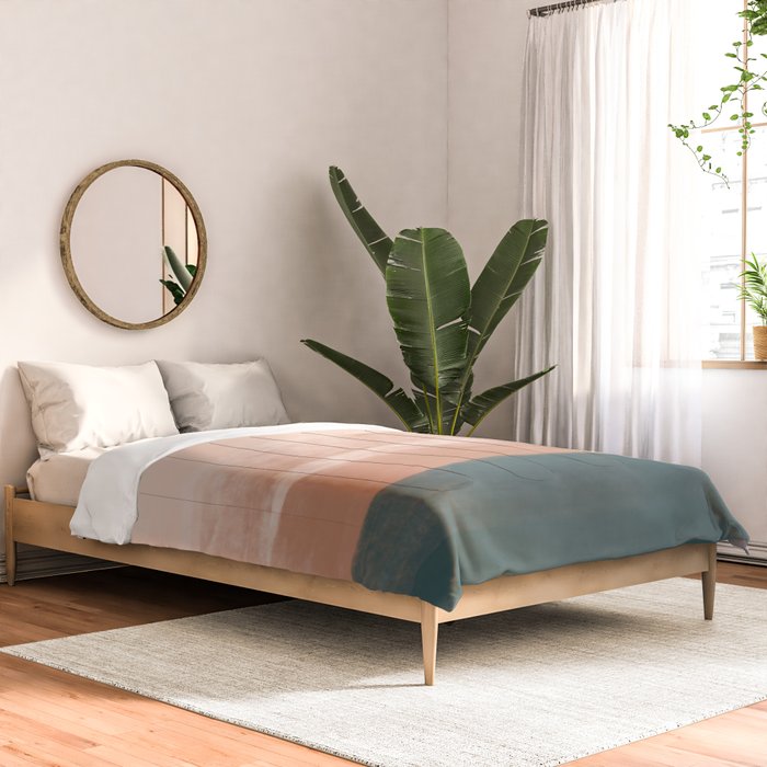 Desert Dream Waves_ Teal Green & perfectly pale Pink_ brush strokes abstract painting Comforter Gallery Image 2