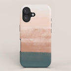 Desert Dream Waves_ Teal Green & perfectly pale Pink_ brush strokes abstract painting iPhone Case Gallery Image 1