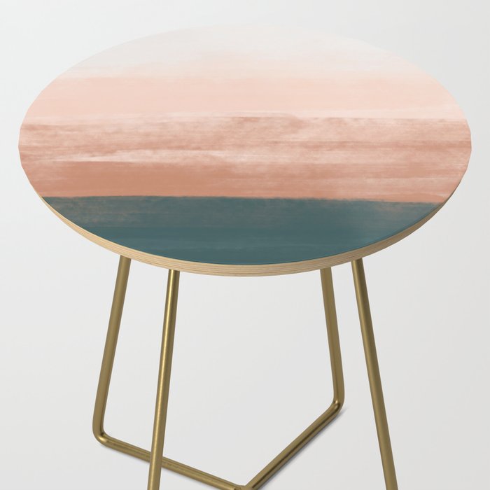 Desert Dream Waves_ Teal Green & perfectly pale Pink_ brush strokes abstract painting Side Table Gallery Image 2