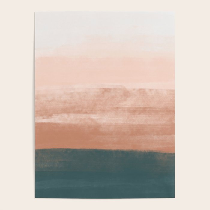 Desert Dream Waves_ Teal Green & perfectly pale Pink_ brush strokes abstract painting Poster Gallery Image 4