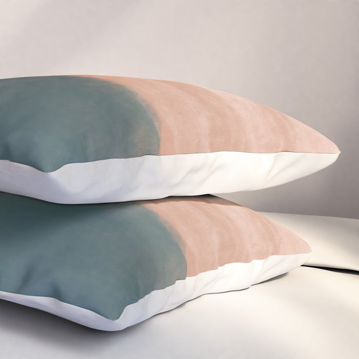 Desert Dream Waves_ Teal Green & perfectly pale Pink_ brush strokes abstract painting Pillow Sham Gallery Image 3