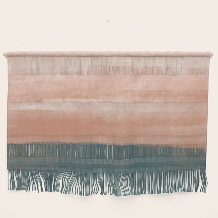Desert Dream Waves_ Teal Green & perfectly pale Pink_ brush strokes abstract painting Wall Hanging Gallery Image 1